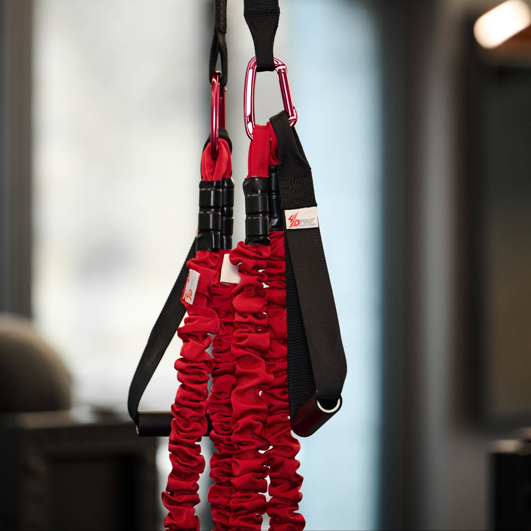 4D PRO® Bungee Trainer System hanging in a room with blurred background