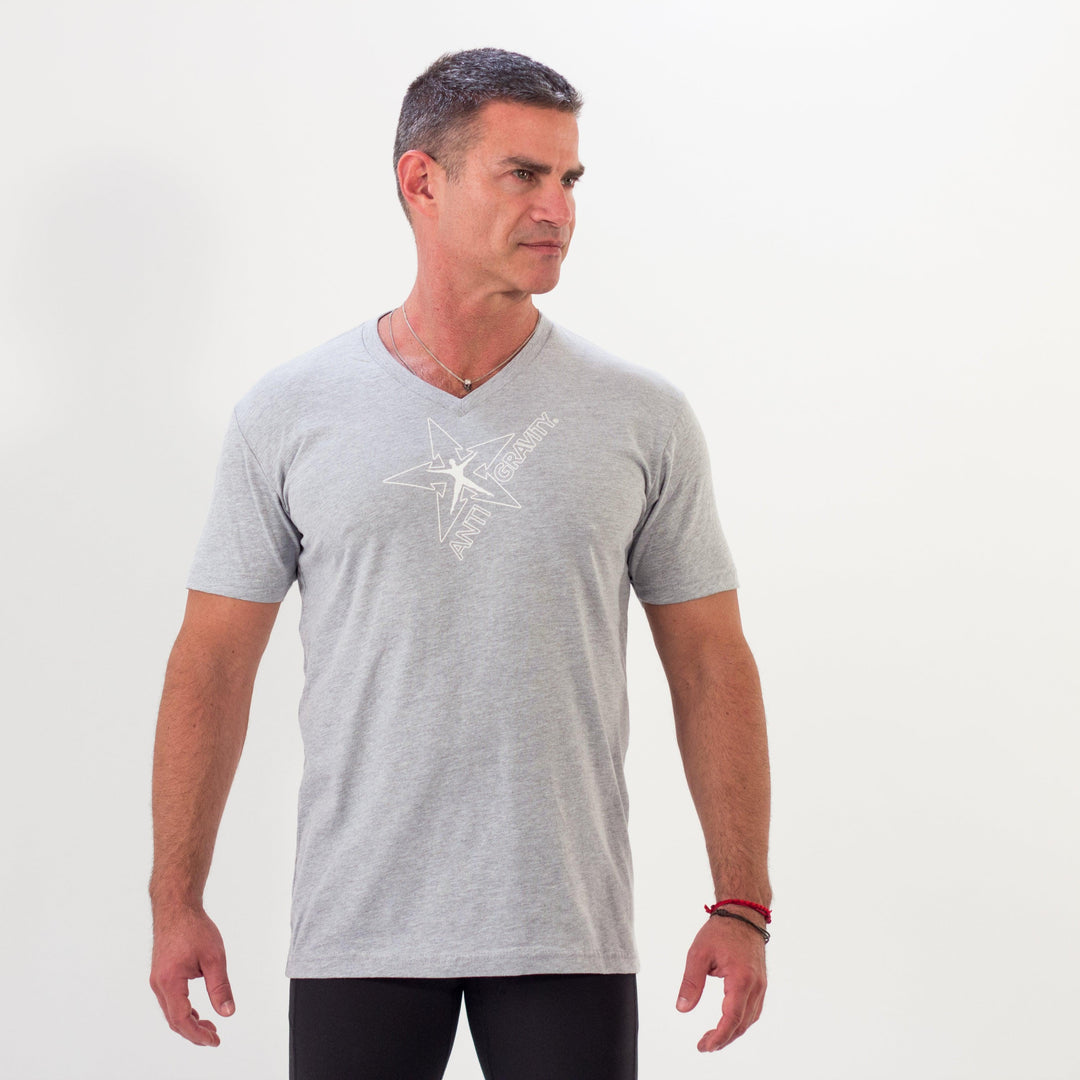 AntiGravity® Logo Men V-neck T-Shirt - Heather Grey - Athleticum Fitness